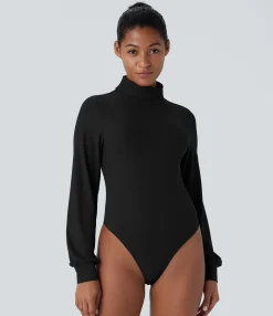 Bodysuits<HALARA Ribbed High Neck Long Sleeve Casual Bodysuit