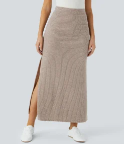 Maxi & Midi Skirts|Skirts<HALARA Ribbed High Waisted Hem A Line Maxi Casual Skirt