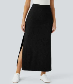 Maxi & Midi Skirts|Skirts<HALARA Ribbed High Waisted Hem A Line Maxi Casual Skirt