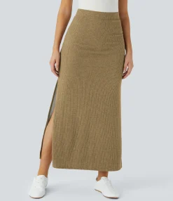 Maxi & Midi Skirts|Skirts<HALARA Ribbed High Waisted Hem A Line Maxi Casual Skirt