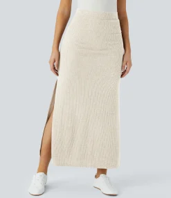 Maxi & Midi Skirts|Skirts<HALARA Ribbed High Waisted Hem A Line Maxi Casual Skirt