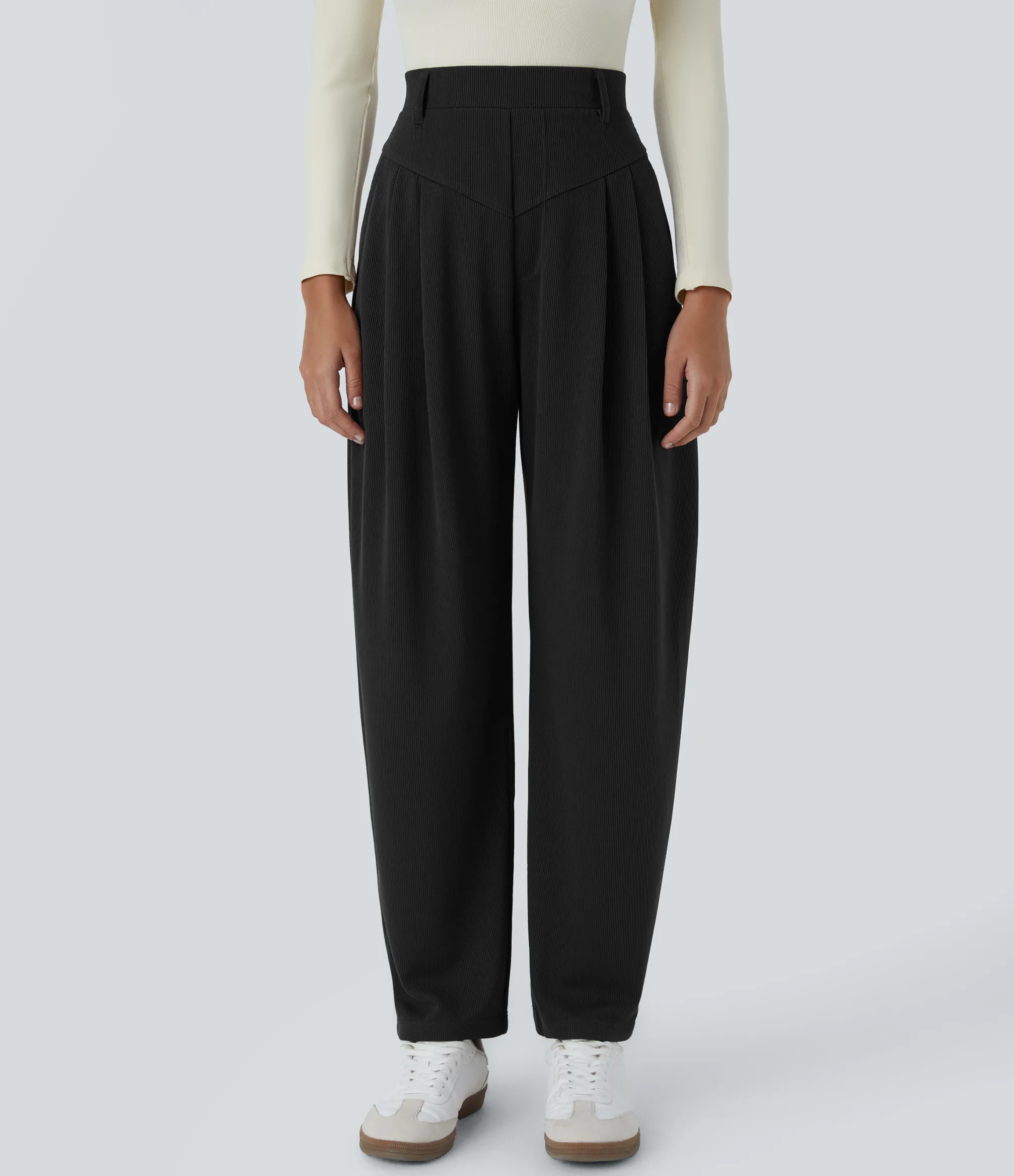 High-Waisted Pants|Work Pants<HALARA Ribbed High Waisted Pocket Barrel Leg Work Pants