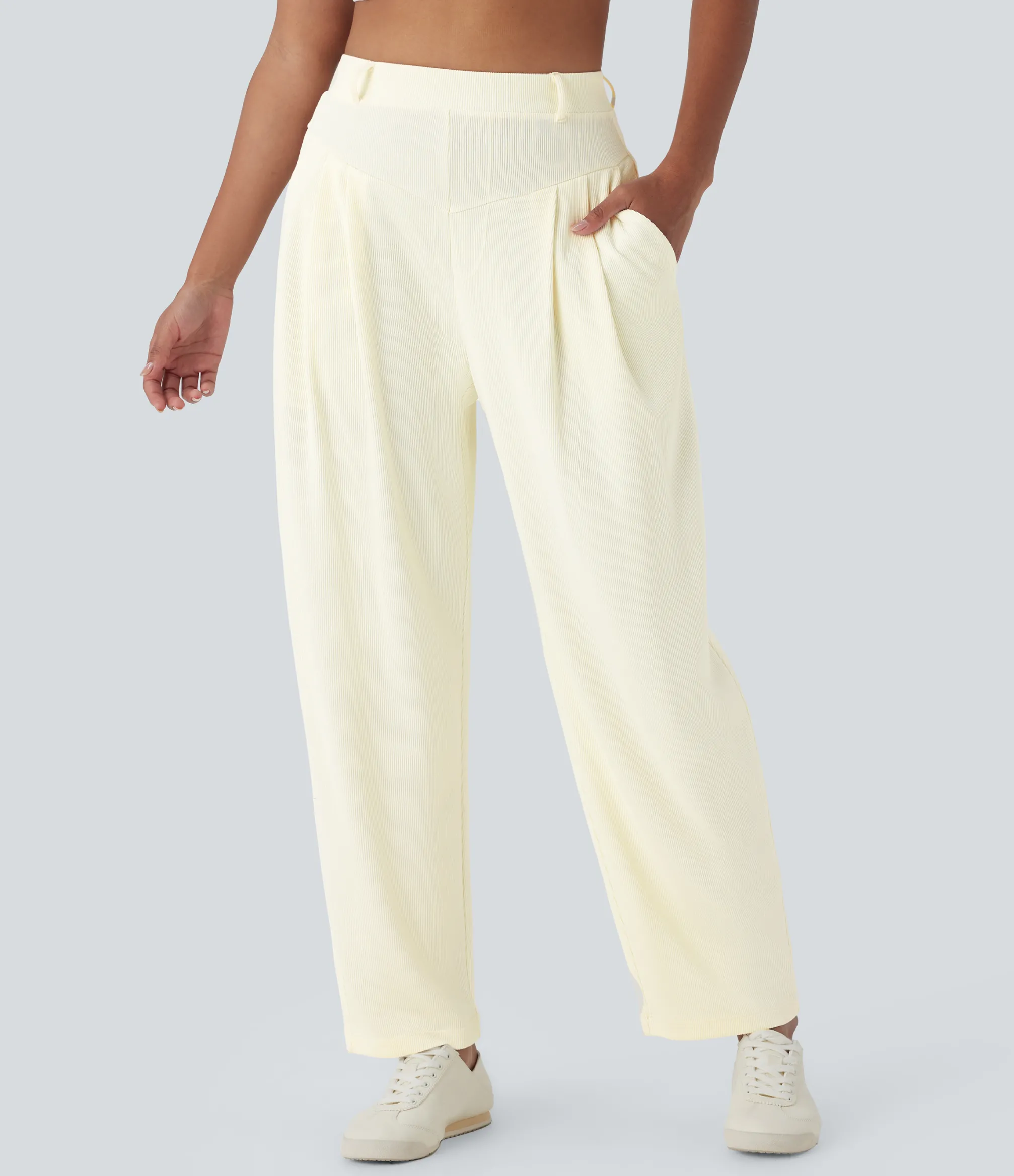 High-Waisted Pants|Work Pants<HALARA Ribbed High Waisted Pocket Barrel Leg Work Pants