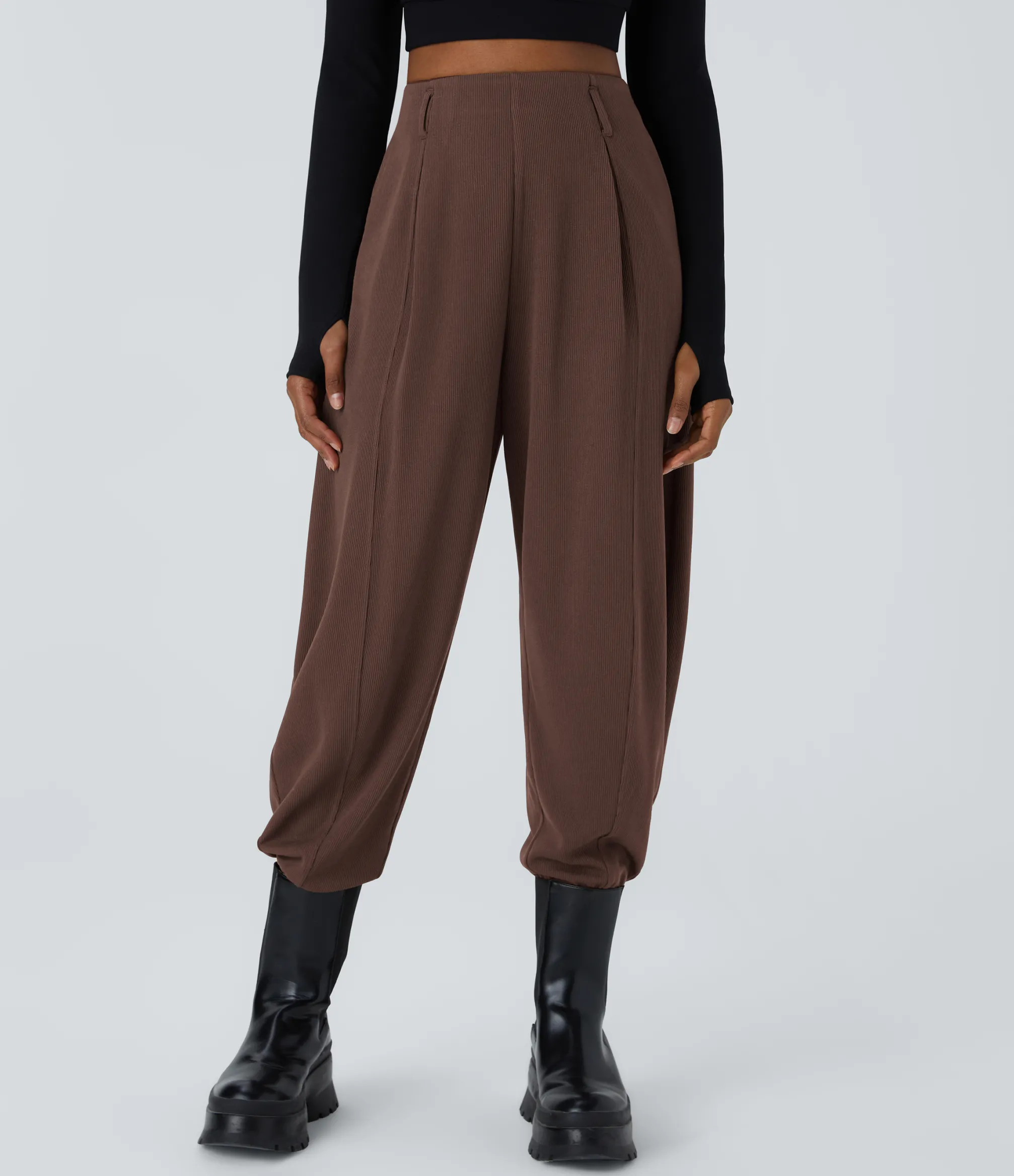 Pants|Joggers<HALARA Ribbed High Waisted Pocket Adjustable Buckle Hem Casual Joggers