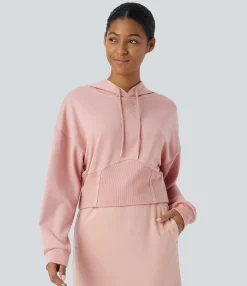 Sweatshirts & Hoodies<HALARA Ribbed Hooded Drawstring Dropped Shoulder Corset Casual Sweatshirt