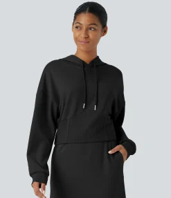 Sweatshirts & Hoodies<HALARA Ribbed Hooded Drawstring Dropped Shoulder Corset Casual Sweatshirt