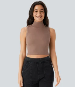 Casual Tops|Tank Tops & Camis<HALARA Ribbed Hooded High Neck Sleeveless Cut Out Cropped Casual Tank Top
