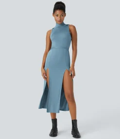 Maxi & Midi Dresses|Dresses<HALARA Ribbed Hooded High Neck Sleeveless Cut Out Tie Back 2-Piece Midi Casual Dress
