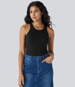 Casual Tops|Tank Tops & Camis<HALARA Ribbed Knit Basic Solid Slim Casual Tank Top