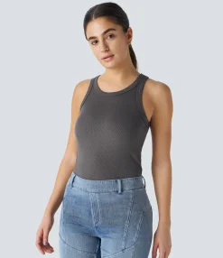 Casual Tops|Tank Tops & Camis<HALARA Ribbed Knit Basic Solid Slim Casual Tank Top