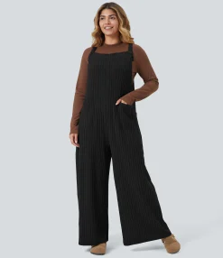 Plus Size<HALARA Ribbed Knit Casual Plus Size Overalls with Pockets