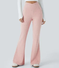 High-Waisted Pants|Skinny Pants<HALARA Ribbed Knit Crossover High Waisted Pocket Casual Flare Pants