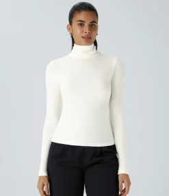 Casual Tops|Work Tops<HALARA Ribbed Knit High Collar Long Sleeve Casual Top