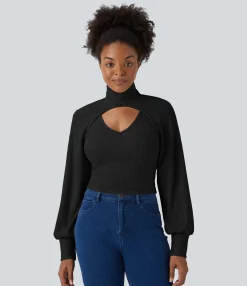Sweaters<HALARA Ribbed Knit High Neck Long Sleeve Cut Out 2-Piece Casual Sweater