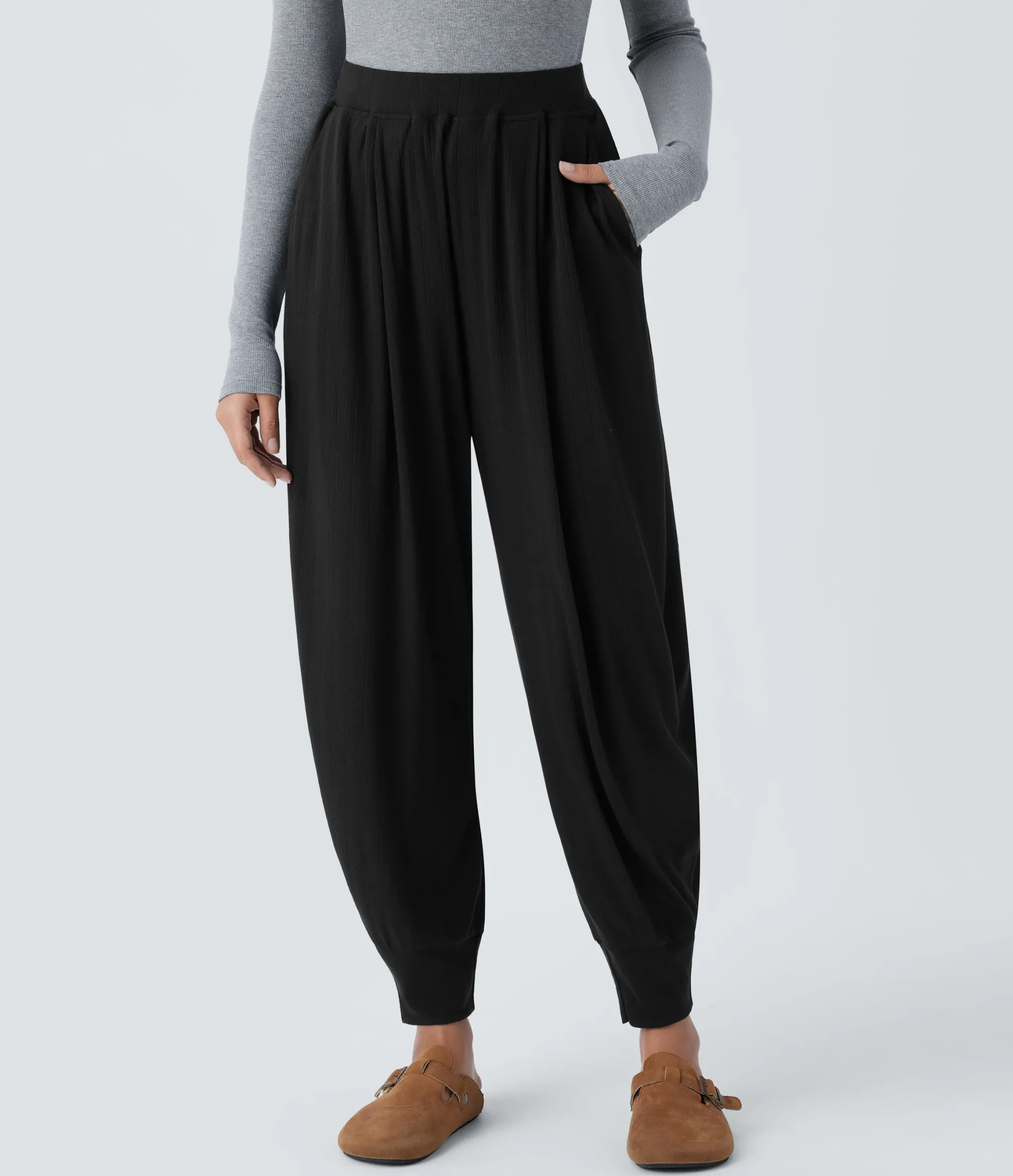 Pants|Joggers<HALARA Ribbed Knit High Waisted Pocket Casual Joggers