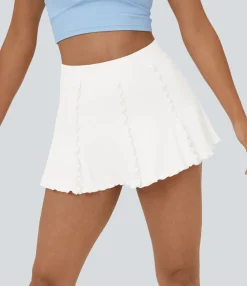 Mini Skirts|Active Skirts<HALARA Ribbed Knit High Waisted Contrast Trim Frill 2-in-1 Pocket Mini Tennis Skirt