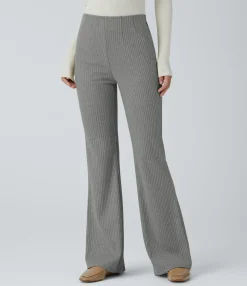 Skinny Pants|High-Waisted Pants<HALARA Ribbed Knit High Waisted Side Zipper Pockets Casual Flare Pants
