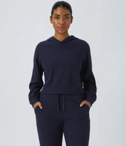 Sweatshirts & Hoodies<HALARA Ribbed Knit Hooded Long Sleeve Casual Sweatshirt