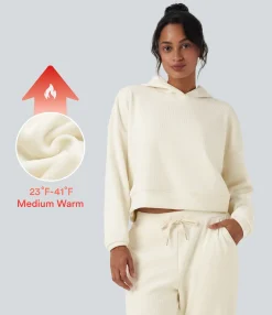 Sweatshirts & Hoodies<HALARA Ribbed Knit Hooded Long Sleeve Fleece Casual Sweatshirt