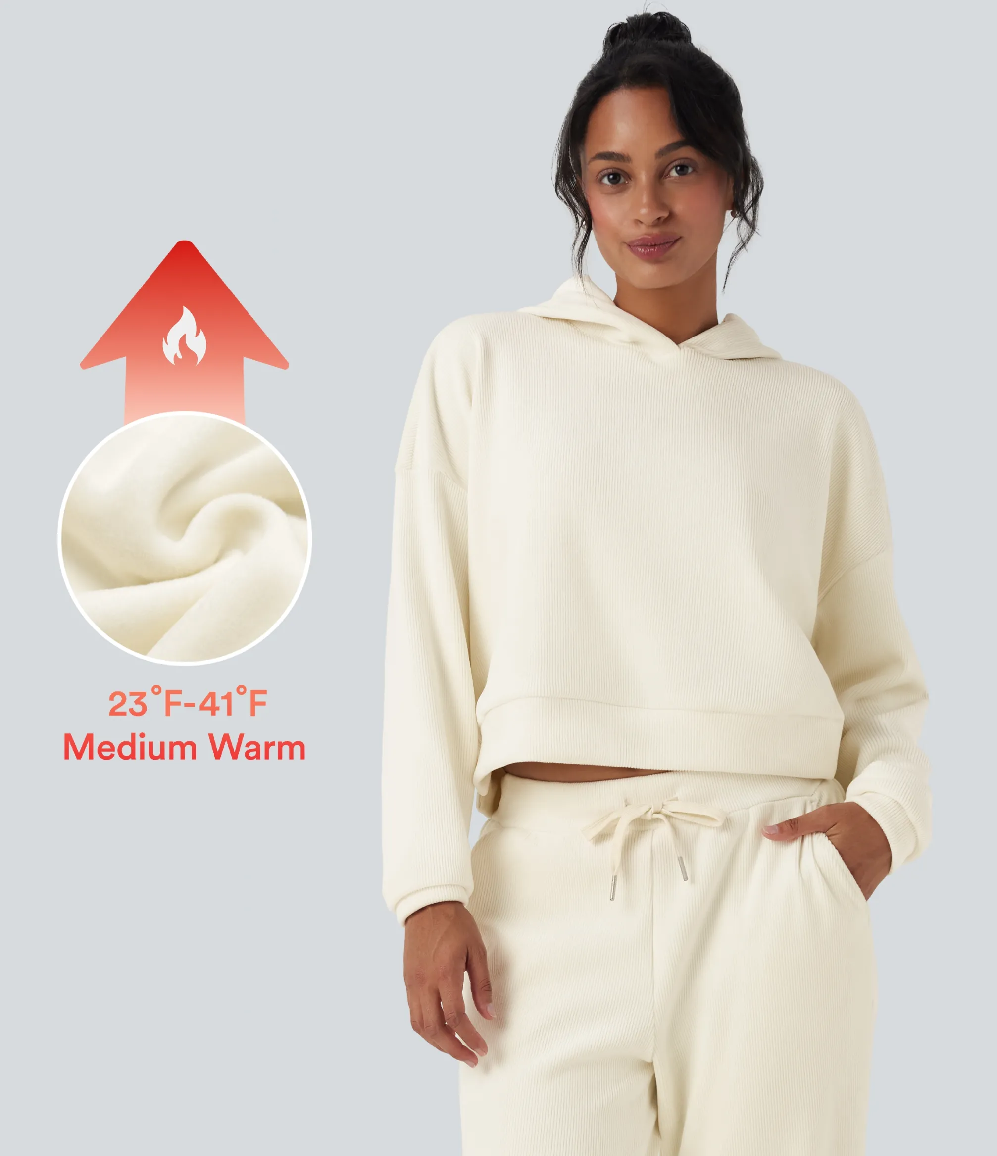 Sweatshirts & Hoodies<HALARA Ribbed Knit Hooded Long Sleeve Fleece Casual Sweatshirt