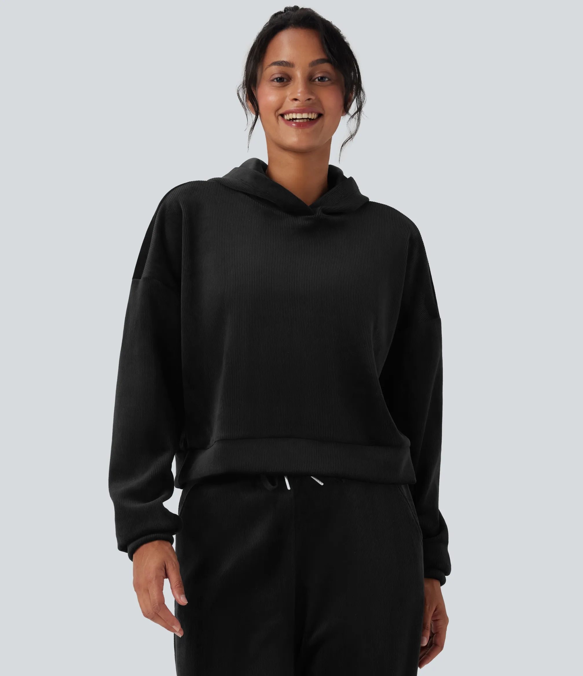 Sweatshirts & Hoodies<HALARA Ribbed Knit Hooded Long Sleeve Fleece Casual Sweatshirt