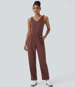 Jumpsuits<HALARA Ribbed Knit Knot V Neck Sleeveless Pocket Casual Jumpsuit