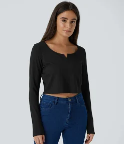 Casual Tops<HALARA Ribbed Knit Long Sleeve Cropped Casual Top