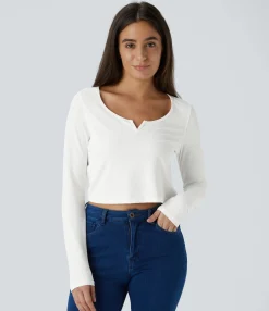 Casual Tops<HALARA Ribbed Knit Long Sleeve Cropped Casual Top