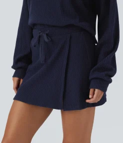 Casual Skirts|Mini Skirts<HALARA Ribbed Knit Mid Rise Drawstring Pocket 2-in-1 Mini Casual Skirt