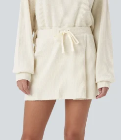 Casual Skirts|Mini Skirts<HALARA Ribbed Knit Mid Rise Drawstring Pocket 2-in-1 Mini Casual Skirt