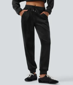 Joggers|Joggers<HALARA Ribbed Knit Mid Rise Drawstring Tapered Fleece Casual Joggers with Pockets