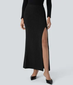 Maxi & Midi Skirts|Casual Skirts<HALARA Ribbed Knit Mid Rise Maxi Casual Skirt