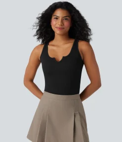 Casual Tops|Tank Tops & Camis<HALARA Ribbed Knit Notched Casual Tank Top
