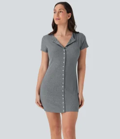 Mini Dresses|Dresses<HALARA Ribbed Knit Round Neck Mini Casual Dress