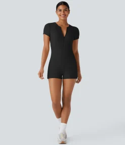 Jumpsuits<HALARA Ribbed Knit Round Neck Zipper Skinny Casual Jumpsuit