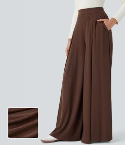 High-Waisted Pants|Pants<HALARA Ribbed Knit Super High Waisted Pocket Wide Leg Palazzo Casual Pants