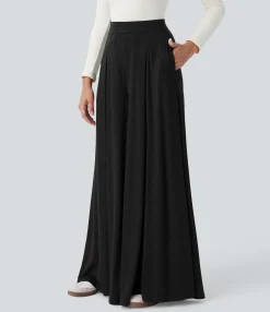 High-Waisted Pants|Pants<HALARA Ribbed Knit Super High Waisted Pocket Wide Leg Palazzo Casual Pants