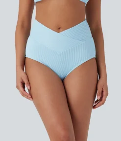 Beachwear<HALARA Ribbed Low Rise Crossover Bikini Bottom Swimsuit