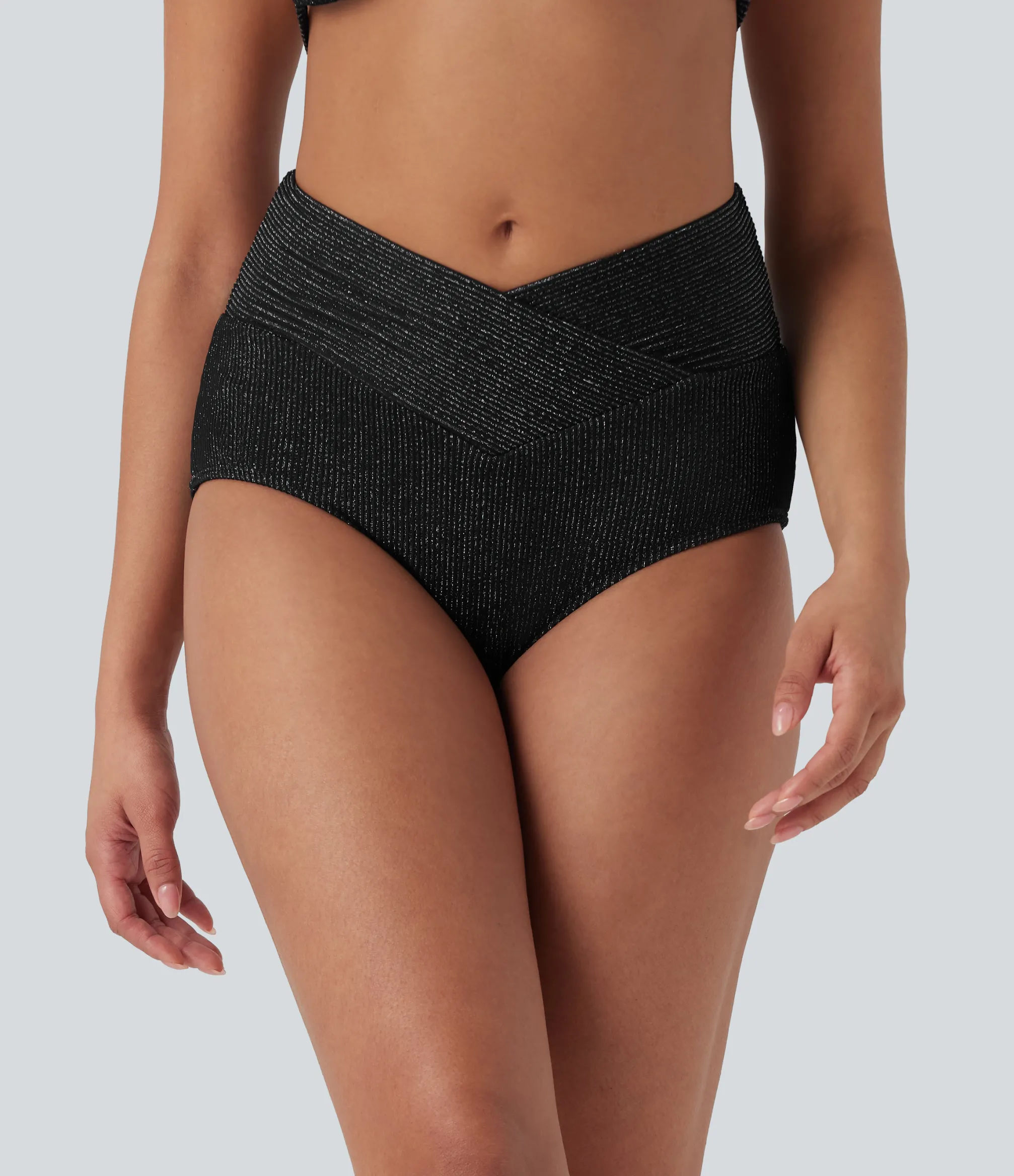 Beachwear<HALARA Ribbed Low Rise Crossover Bikini Bottom Swimsuit