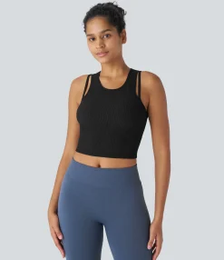 Tank Tops & Camis|Tank Tops<HALARA Ribbed Racerback Cut Out Cropped Workout Tank Top