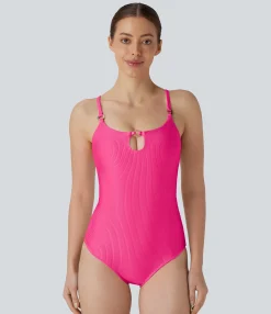 Beachwear<HALARA Ribbed Ring Cut Out One Piece Swimsuit