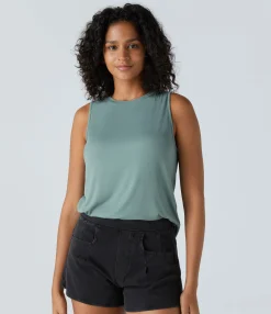 Casual Tops|Tank Tops & Camis<HALARA Ribbed Round Neck Basic Casual Tank Top
