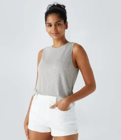 Casual Tops|Tank Tops & Camis<HALARA Ribbed Round Neck Basic Casual Tank Top