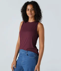 Casual Tops|Tank Tops & Camis<HALARA Ribbed Round Neck Basic Casual Tank Top