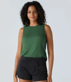 Casual Tops|Tank Tops & Camis<HALARA Ribbed Round Neck Basic Casual Tank Top