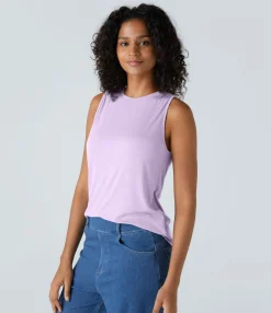 Casual Tops|Tank Tops & Camis<HALARA Ribbed Round Neck Basic Casual Tank Top