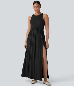 Maxi & Midi Dresses|Dresses<HALARA Ribbed Round Neck Racerback Flowy Maxi Casual Dress