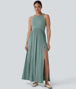 Maxi & Midi Dresses|Dresses<HALARA Ribbed Round Neck Racerback Flowy Maxi Casual Dress