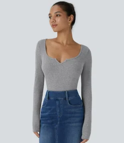 Casual Tops<HALARA Ribbed Scoop Neck Long Sleeve Slim Casual Top