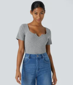 Casual Tops<HALARA Ribbed Scoop Neck Short Sleeve Slim Casual Top